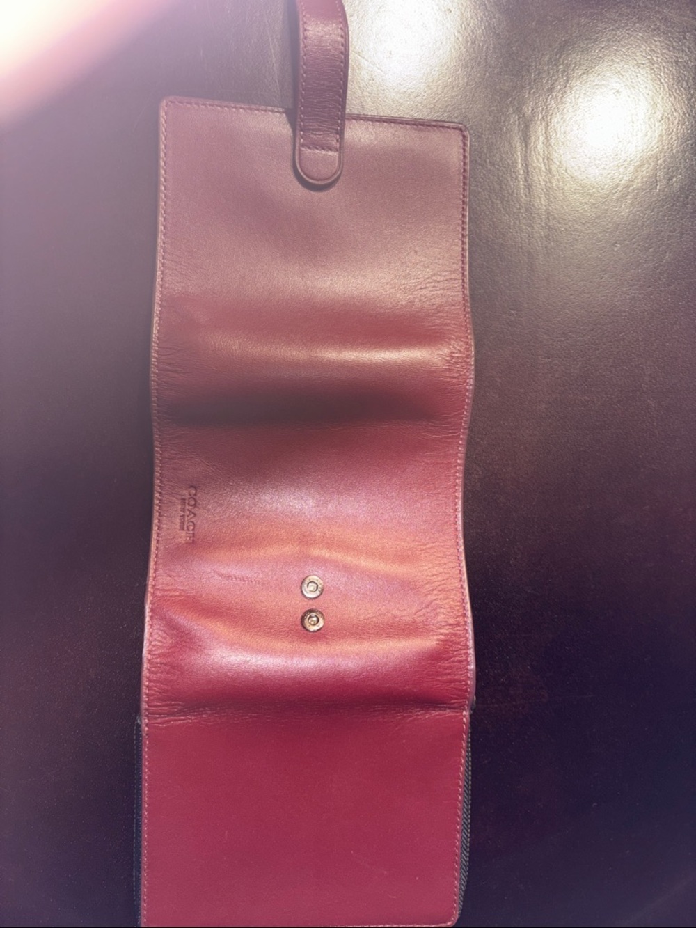 Coach Red Leather Button-Flap Wallet - Picture 4 of 6